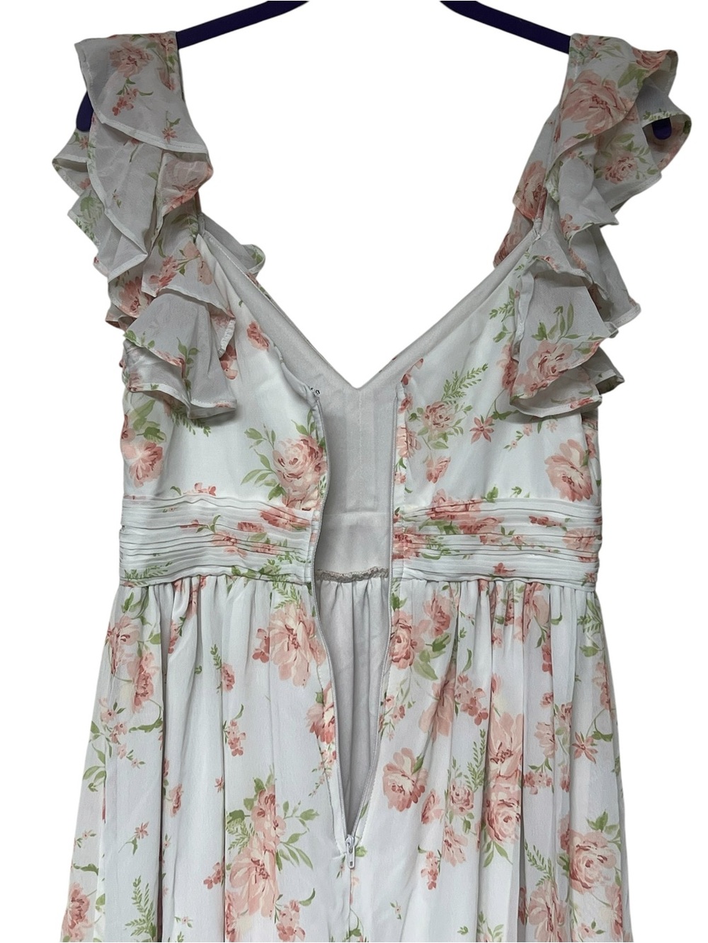 Birdie Grey Michelle chiffon maxi dress in whimsical blooms ruffle floral - Picture 9 of 13